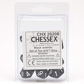 Dice - Opaque - d10 Chessex D10 Black w/White (10)