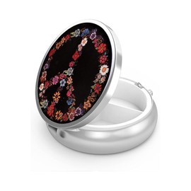 Renabro 3 Compartment Pill Organizer Metal Portable Circle Pill Box 3 Times a Day for Vitamin,Supplements 70s Peace Sign(70S)