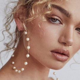 Pearl Hoop Earrings for Women Large Hoops Huge Circle Pearls Earrings Pearl Bead Hoop Earrings Wedding Prom Jewelry Gifts for Her (A: gold pearl earrings)