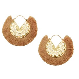 Tassel Hoop Earring, Statement Thread Dangle Earrings Stylish Long Fringe Drop Earrings Lightweight Long Swingy French Hook Earrings for Women Girls (Khaki)