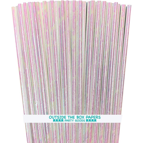 Iridescent Paper Straws - White - 7.75 Inches - 100 Pack