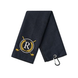CybGene Golf Towels Gift, Monogrammed Golf Towels for Golf Bags for Men and Women on National Golf Day, Retirement, Birthday, and Christmas, 16”x 24” Microfiber Golf Towel - Initial R