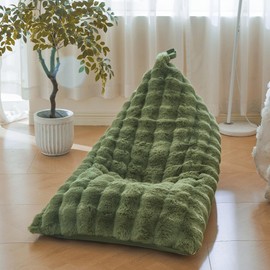 LIFEREVO Faux Rabbit Fur Stuffed Animal Bean Bag Storage (No Filler), Soft Waffle Bubble Beanbag Chair Cover for Kids Teens, Furry Floor Lounger Plush Toys Organizer Living Room Bedroom, Sage Green