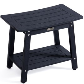 Large HDPS Shower Stool, Shower Bench for Inside to Sit On, Waterproof Bathroom Chair Seat for Shaving Legs, Foot Rest Stool with Storage Shelf, Non-Slip & No Maintenance, Black