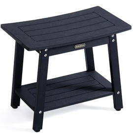 Large HDPS Shower Stool, Shower Bench for Inside to Sit On, Waterproof Bathroom Chair Seat for Shaving Legs, Foot Rest Stool with Storage Shelf, Non-Slip & No Maintenance, Black