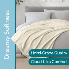 King Size 100% Cotton Blanket | Super Soft Breathable Lightweight Throw Blanket | All-Season Knit Blanket | Versatile Hotel Luxury | Easy Care | Oeko-Tex Certified | Ivory