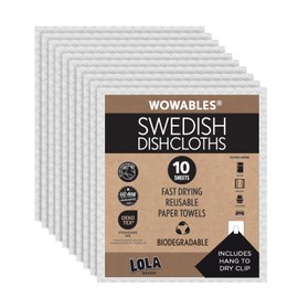 LOLA Swedish Dishcloths 10 Pk Biodegradable Reusable Paper Towels Absorbant Cellulose Kitchen Sponge Cloths Zero Waste Odour Free, Made in Germany
