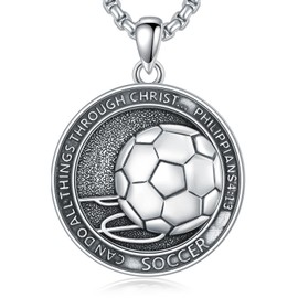 Seiyang Soccer Necklace 925 Sterling Silver Soccer Pendant Medal with Bible Verse I CAN DO All THINGS, Soccer Jewelry Gifts for Men Women Player Lover Fan
