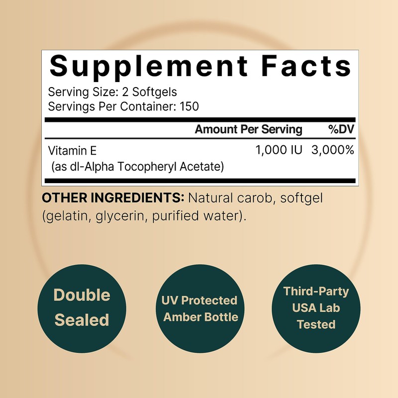 NatureBell Vitamin E Oil Softgels, 1,000 IU Per Serving, 300