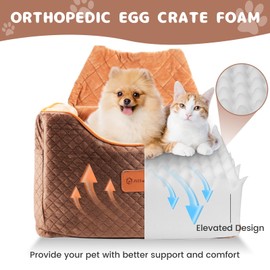 AlfaTok Memory Foam Booster Dog Car Seat with Washable Removable Cover, Elevated Pet Car Seat, Anti-Slip Sturdy Booster Seats for Small Dogs 35lbs, Seat Belt, Storage Pocket, Dog Blankets