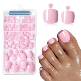 Lifextol 120PC Pink Press on Toenails for Women Fake Toe nail Press ons Acrylic Toe Press on Nails Set, Pink Press on Toe Nails Press on Fake Toenails Press ons Acrylic Toe Nail Tips Kit & Glue Tab-Q