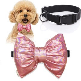 Dog Collar with Bowtie, Durable Detachable Adjustable and Comfortable Bow Tie Dog Collar for Small Dogs Puppies and Cats, Neck 11-18in, Pink Bowtie