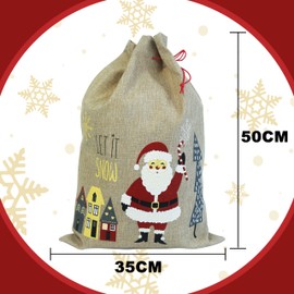 Pack of 2 Christmas Sacks Burlap Christmas Gift Bags Two Designs: Santa and Car. (Medium 35 x 50 cm)