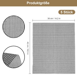 Non-Stick Grill Mat, 5 Piece Grill Mat Set, 42 x 36 cm Teflon Mesh Grill Mat, Grill Plate, Reusable, BBQ Grill Mat for Gas Grill, Charcoal, Electric Grill, Oven, Air Fryer
