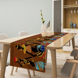 ShiTingYu African Native Indigenous Table Runner, Black People Different Poses Culture Heritage Festival for Dining Room Table Party Home Kitchen and Hotel Decorations Ruby 13x120 Inch