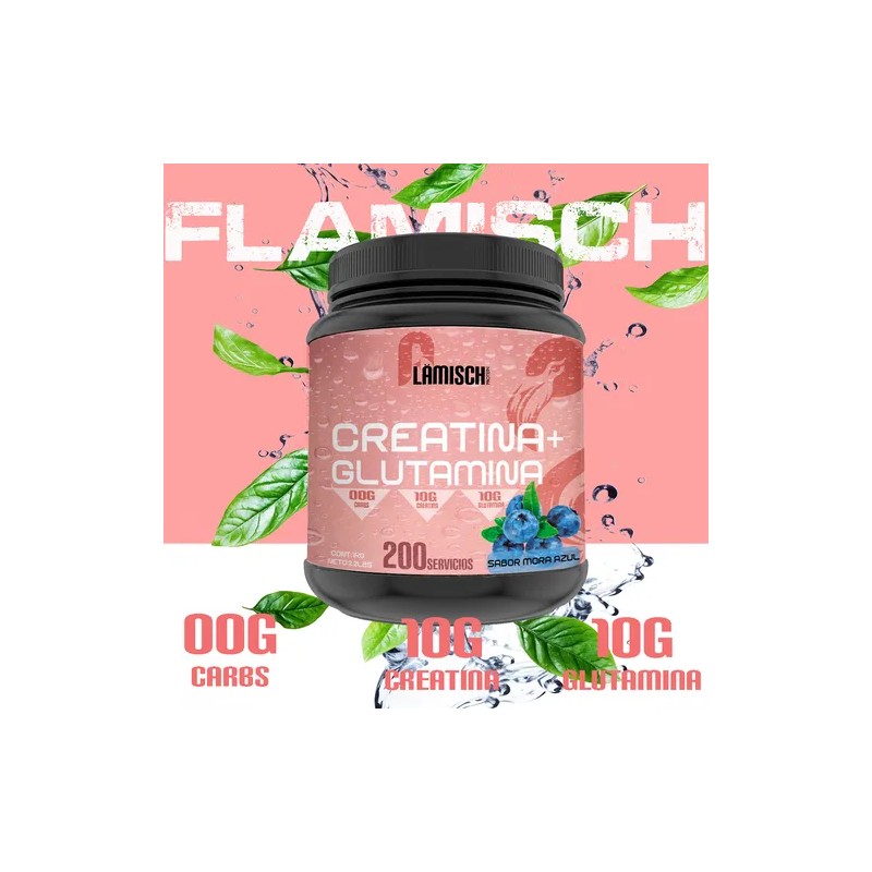 Creatina Glutamina 1 Kg Flamish Pre Entreno 50servicios Mora Azul
