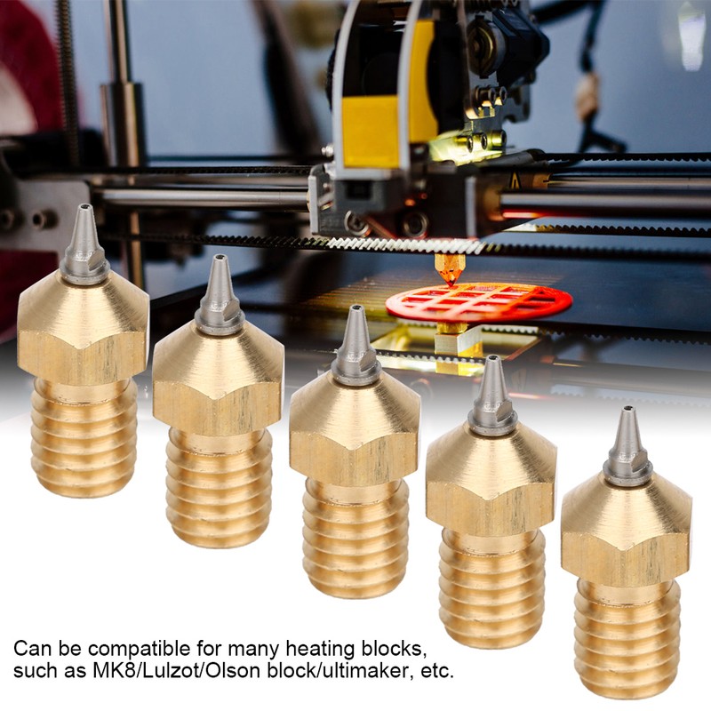 5Pcs 3D Printer Nozzle Set Brass with Stainless Steel Tips