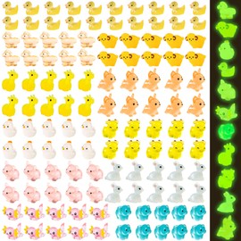 JIUDUOYUAN 120pcs Various Luminous Mini Resin Animals Mini Ducks Cows Giraffes Tiny Hexagonal Dinosaur Figurines Glow in The Dark Garden Accessories Aquarium Micro Landscape Bonsai Dollhouse Decor