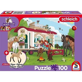 Schmidt Spiele 56463 Horse Club, Campfire on Caravan, 100 Pieces, with Add-on (An Original Hanoverian Foal Figure) Children's Puzzle