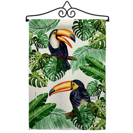 Rainforest Toucan Garden Flag Set Wall Hanger Animals Bird Flamingo Hummingbird Cardinal Peacock Springtime Natural Wildlife Small Decorative Gift Yard House Banner Double-Sided Made In USA 13 X 18.5