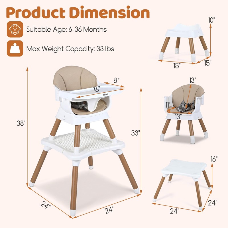 INFANS Baby High Chair, 9 in 1 Convertible Highchair for