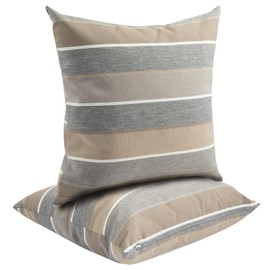 FUNHOME Waterproof Outdoor Throw Pillows for Patio Furniture,18x18 Inch Decorative Pillows Set of 2 with Insert,Hidden Zipper Headrests for Sofa Couch Chair(Gray Stripe)