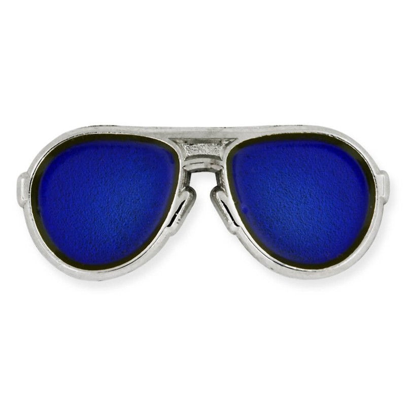 PinMart Trendy Silver and Blue Lenses Aviators Sunglasses Enamel Lapel