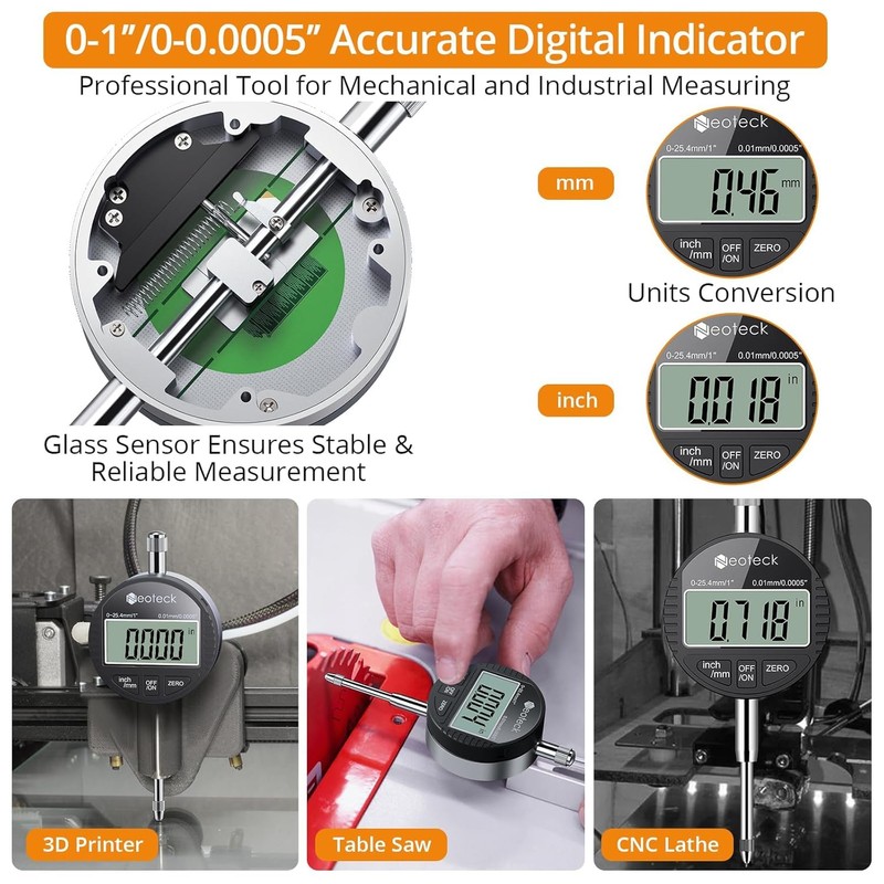 Neoteck Digital Dial Indicator Gauge and Magnetic Base Set with