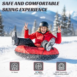 UPWELL Heavy Duty Snow Tube for Adults - 46" Inflatable Snow Sled with Safety Cushion, Towable Tube for Boating, Ice Fishing, and Winter Fun - Durable & Easy to Inflate-Rose