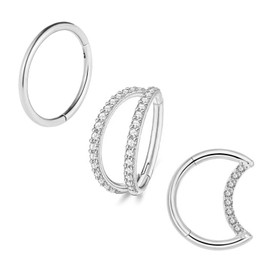 XSDSLS 3 Piece Nose Ring Stainless Steel Nose Ring Piercing Hoop Nose Ring Double Nose Ring 16G Septum Ring CZ Helix Conch Tragus Daith Piercing Ear Nose Piercing Set 8 mm, Stainless Steel, No