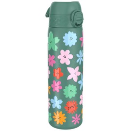 Ion8 Steel Water Bottle, 600 ml/20 oz, Leak Proof, Easy to Open, Secure Lock, Dishwasher Safe, Flip Cover, Fits Cup Holders, Carry Handle, Durable, Metal Water Bottle, Raised Print, Floral Design