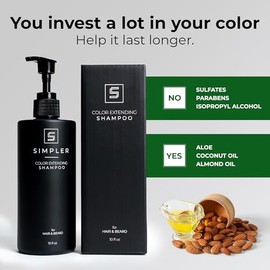SIMPLER HAIR COLOR Champú Para Hombre(Con Aroma A Bergamota Y Cedro)- Champú Sin Colorantes Ni Sulfatos Para Un Color Más Duradero - Champús Para Cabello Y Barba Teñidos - Champús Seguros Para El Colo