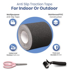 VORVIL Anti Slip Traction Tape for Stairs or Slippery Indoor or Outdoor Step Surfaces, 6" Width by 30' Length - Skid Resistant 80 Grit Grip for Enhanced Foot Stability, Adhesive Anti-Friction Support