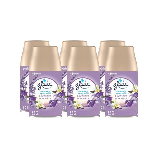Glade Automatic Spray Refill, Air Freshener for Home and Bathroom, Lavender & Vanilla, 6.2 Oz. (Pack of 6)