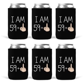 I Am 59 Plus Funny 60th Birthday Can Cooler Sleeves Insulated 12oz Beverage Beer Soda 60 Year Old Party Decorations Favors Supplies (Set of 6)