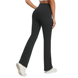 DLOODA Women's Yoga Pants with Pockets No Front Seam Crossover High Waisted Flare Leggings Tummy Control Bootcut Pants (Black L)