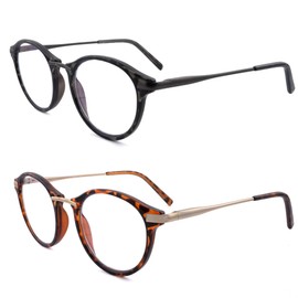 SOPHILY Round Reading Glasses Women Men Circle Readers Blue Light Blocker +1.75, Black/Brown Tortoiseshell