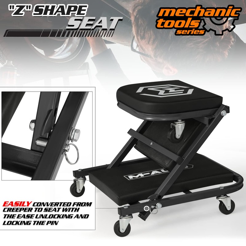 M-AUTO Foldable Z Creeper 2-in-1 Rolling Folding Car Creeper &