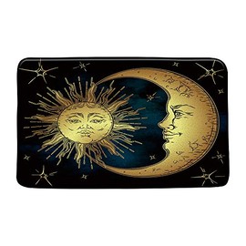 Print Microfiber Memory Foam Sun Moon and Stars Bath Mat Vintage Mandala Celestial Boho Chic Art Antique Style Yellow Navy Soft Home Office Door Bathroom Mat/Bath Rugs
