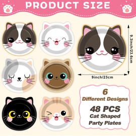 ZOIIWA 48Pcs Cat Theme Birthday Party Supplies Cartoon Kitten Paper Dinner Plates Disposable Cat Shaped Tableware Dinnerware Set for Kids Girls Birthday Baby Shower Party Table Decoration Favors
