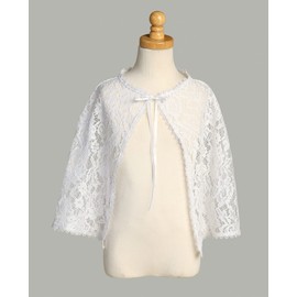 White Lace Cape for Flower Girls Cardigan First Communion Bolero Shrug Sweater Big Kids Child Size 8 Round Neck Sleeveless
