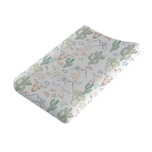 Boho Western Cow Skull Cactus Rainbow Baby Changing Pad Covers