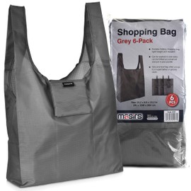 Reusable Grocery Shopping Bag - Replace Paper and Plastic Bags with these Large and Strong Eco Friendly Bags. The Bag Turns into a Carrying Pouch when Folded into Its Own Pocket. (Grey | 6-Pack)