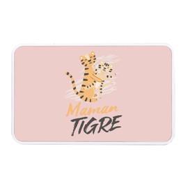 Fabulous Rosa Metallbox - Mutter Tiger und ihr Baby, Zeichnung, süße Illustration, 11 x 18,5 x 5,5 cm, Aufbewahrungsbox, Schlüssel, Werkzeug, Lunchbox, Zucker, Keks