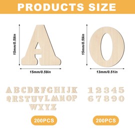 400 Pieces 15 mm Small Wooden Letters for Crafts and Wooden Numbers: 200 Pieces Wooden Letters (A-Z) & 200 Wooden Numbers (0-9), for DIY Crafts Home Wedding Party Decoration