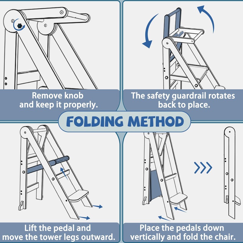Foldable Toddler Kitchen Stool Helper, Toddler Standing Tower with 3
