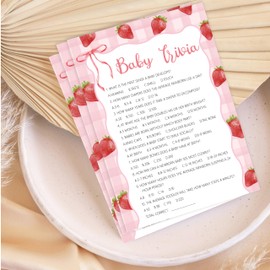 HandEasy Baby Trivia Game, Fun Baby Shower Games and Activities,Strawberry Themed Party Decorations Supplies, 5”x7“ -25 Pcs -C04