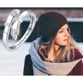 Step Forward Adjustable Hug Ring for Women: 925 Sterling Silver Hugging Hand Rings for Mother Granddaughter Grandma - Hug Rings Engraved You Are Loved You Are Valued You Are Beautiful