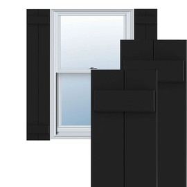 Ekena Millwork 10 3/4"W x 35"H True Fit PVC Two Board Joined Board-n-Batten Shutters, Black (Per Pair - Hardware Not Included)