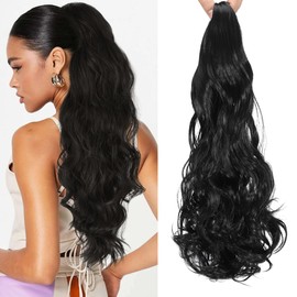 HENSLEELY 26Inch Black Claw Wavy Ponytail Extension Long Curly Pony Tail Clip in Hair Extensions for Women Fluffy Synthetic Hairpiece for Daily Use(26Inch,Black)
